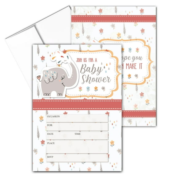 Stonehouse Collection Elephant Baby Shower Invitations 25 Adorable Fill-in-the