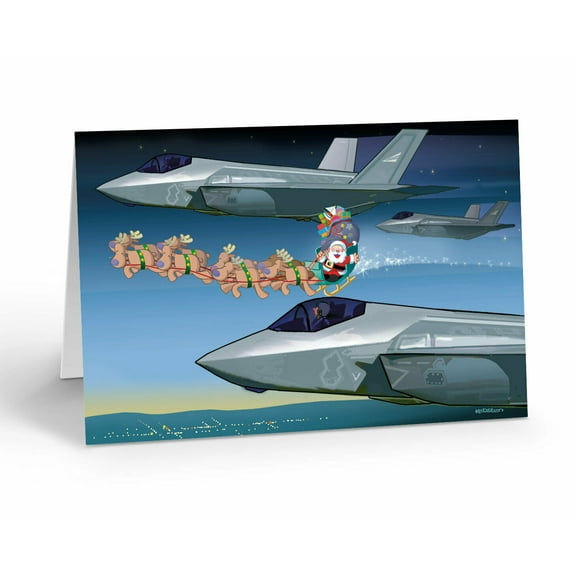 Stonehouse Collection F-35 Lightening II Escorts Santa Christmas Card - 50059