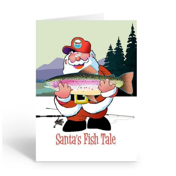 Stonehouse Collection Fishing Christmas Cards, Funny Santa Fishing Holiday Cards, Santa's Fish Tale Holiday Card, 12-Pack with Envelopes, Made in the USA (Standard)