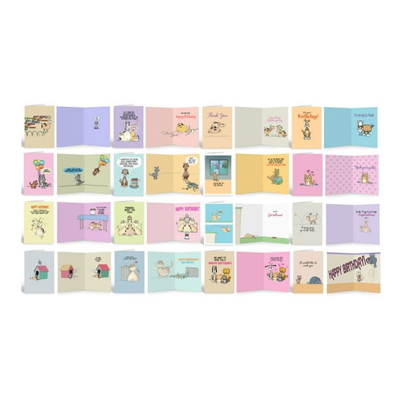 Stonehouse Collection Funny All Occasion Greeting Cards - Boxed Funny Dog & Cat Cards Assortment - Birthday Cards, Thank You Cards with Greetings Inside - Bulk Set for All Occasion, 16 Cards Per Box