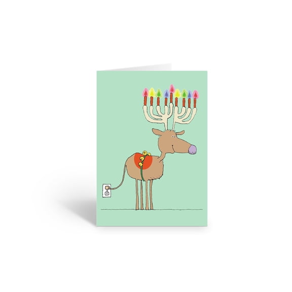 Stonehouse Collection Funny Hanukkah Cards Reindeer with 9 Candle Menorah on Antlers Plugged into an Outlet Hanukkiah - Made in the USA (Standard)