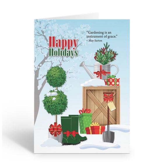 Stonehouse Collection Gardening Christmas Greeting Cards, 12 Pack with Envelopes, Gardening Tool Holiday Cards, Blank Inside, Made in the USA