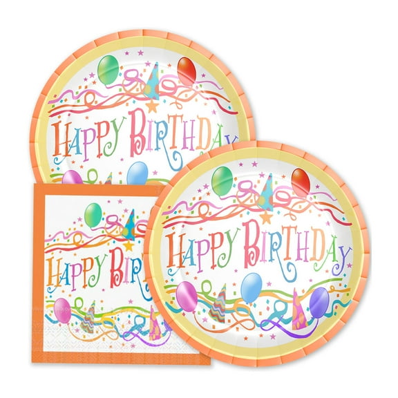 Stonehouse Collection | Happy Birthday Paper Plates and Napkins | 20 9" Paper Pl