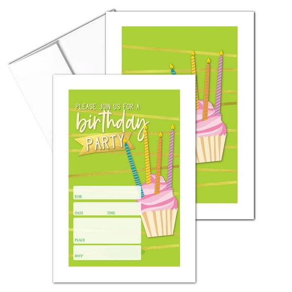 Stonehouse Collection Kids Cupcake Fill in the Blank Birthday Party Invitations,