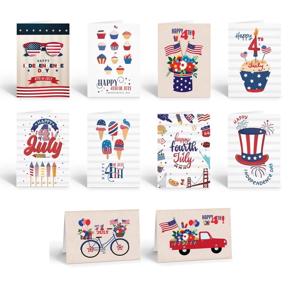Assorted Fourth of July Greeting Cards – Variety of Red White and Blue Cards - Great for Celebrating the Indepedence of America