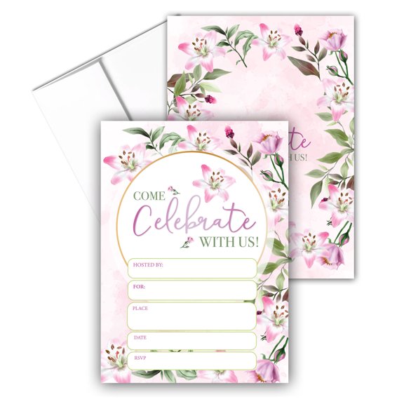Stonehouse Collection | Pink Lily Party Invitations for Any Occasion | Floral Ga