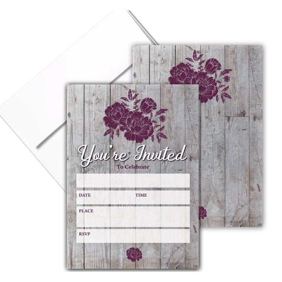 Stonehouse Collection Rustic Wedding Invitations with Envelopes, 25 Count