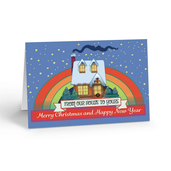 Stonehouse Collection Rainbow Winter House Christmas Cards – “Merry Christmas and Happy New Year from Our House to Yours” – 12 Boxed Holiday Cards with Envelopes – Made in USA (Standard)