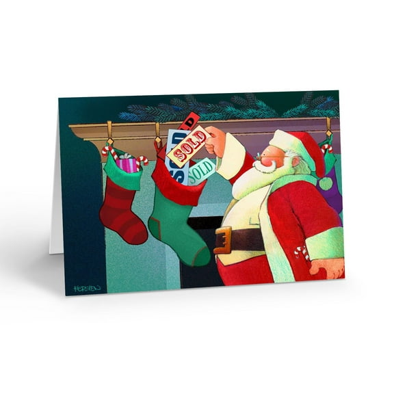 Stonehouse Collection Realtor Christmas Cards, Santa's Sold Stockings Real Estate Christmas Card Set (12 Cards & 12 Envelopes, Made in the USA (Standard)