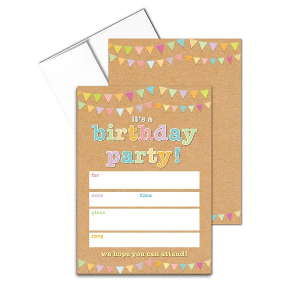 Stonehouse Collection Rustic Birthday Party Printed Invitations with Envelopes, 25 Count