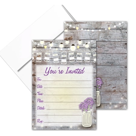 Stonehouse Collection Rustic Party Invites with 25 Envelopes - Wedding, Bridal S