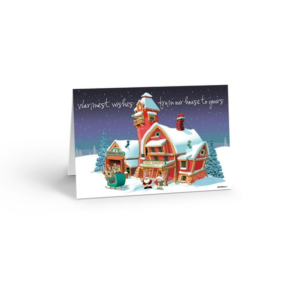 Stonehouse Collection Santa’s Headquarters Christmas Cards – Santa, Mrs. Claus & Reindeer Barn Scene – Set of 12 Cards with Matching Envelopes – Made in the USA (Standard)