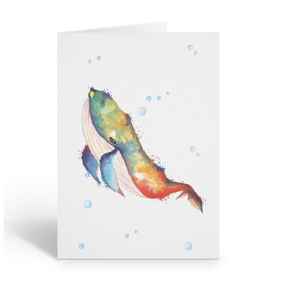 Stonehouse Collection | Watercolor Humpback Whale Note Card Set | 10 Elegant Oc
