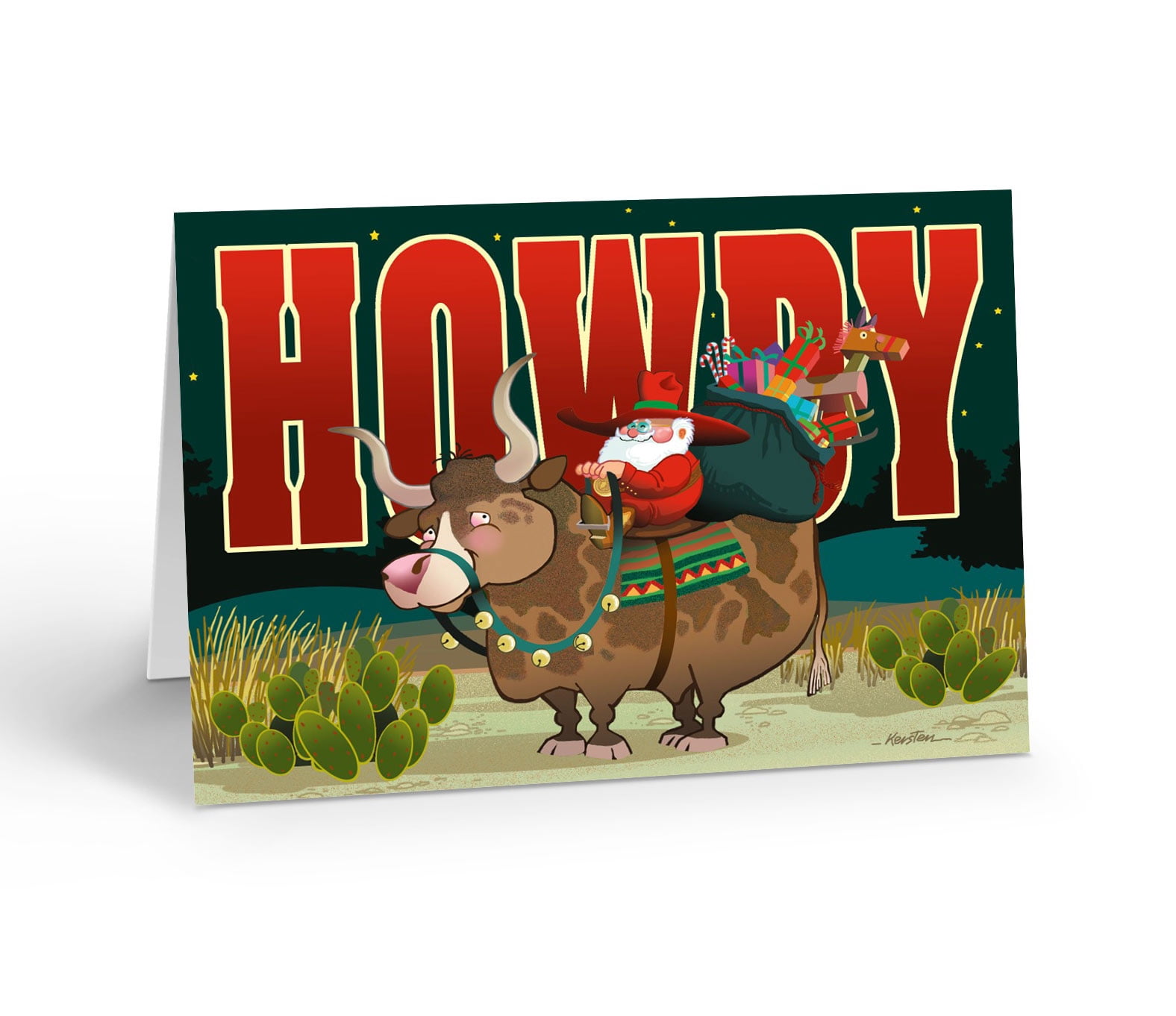 Santa Riding Bull Stonehouse Collection Western Christmas Cards with Envelopes, Howdy ...