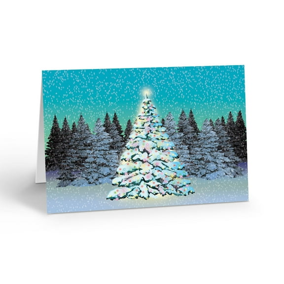 Stonehouse Collection White Christmas Cards, Magical Tree in Snowy Forest, 5x7