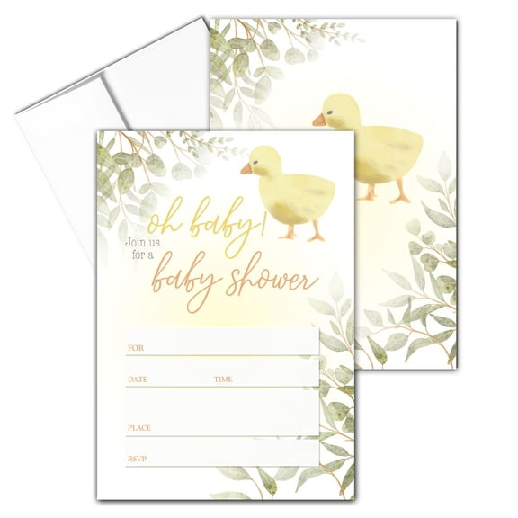 Stonehouse Collection Yellow Duckling Baby Shower Invitations, Gender Neutral,