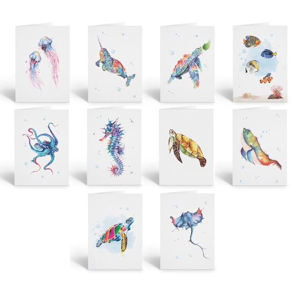 Stonehouse Collection | Assorted Ocean Animal Note Cards | Watercolor Sea Life |