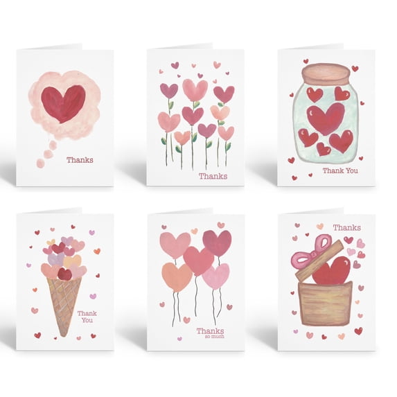 Stonehouse Collection | Assorted Red Heart Design Thank You Note Cards | 6 Desig