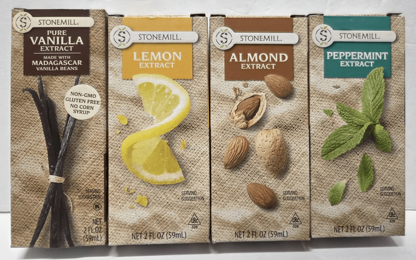 Stonemill Extract Lemon, Almond, Peppermint & Pure Vanilla 2fl oz 59ml (4 Bottles)
