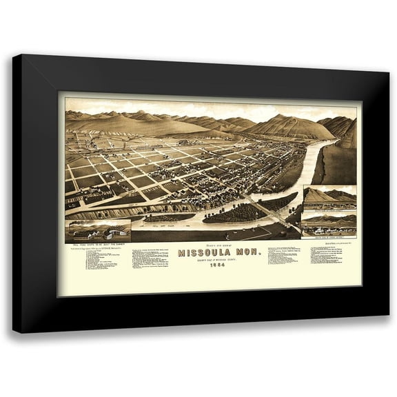 Stoner 14x10 Black Modern Framed Museum Art Print Titled - Missoula Montana - Stoner 1884