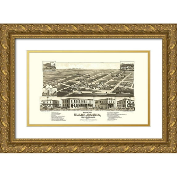 Stoner 14x10 Gold Ornate Wood Framed with Double Matting Museum Art Print Titled - Clark South Dakota - Stoner 1883