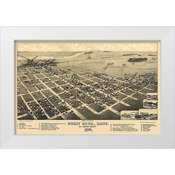 Stoner 14x10 White Modern Wood Framed Museum Art Print Titled - Great Bend Kansas - Stoner 1882