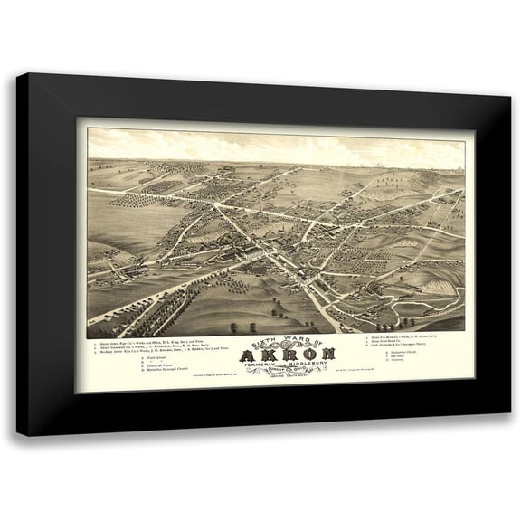 Stoner 14x11 Black Modern Framed Museum Art Print Titled - Akron Ohio - Stoner 1882