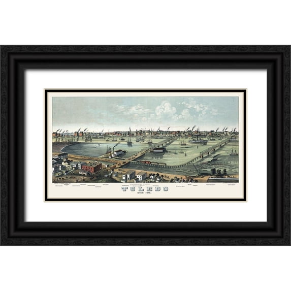 Stoner 14x9 Black Ornate Wood Framed with Double Matting Museum Art Print Titled - Toledo Ohio - Stoner 1876
