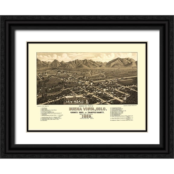 Stoner 18x14 Black Ornate Wood Framed with Double Matting Museum Art Print Titled - Buena Vista Colorado - Stoner 1882