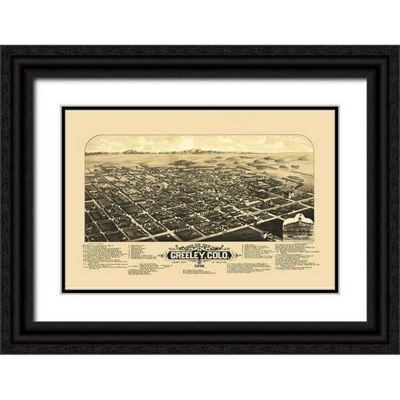 Stoner 24x17 Black Ornate Wood Framed with Double Matting Museum Art Print Titled - Greeley Colorado - Stoner 1882