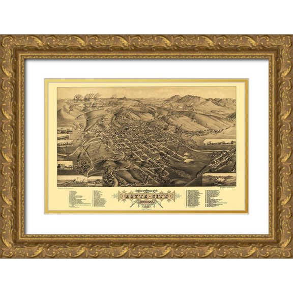 Stoner 24x17 Gold Ornate Wood Framed with Double Matting Museum Art Print Titled - Butte Montana - Stoner 1884