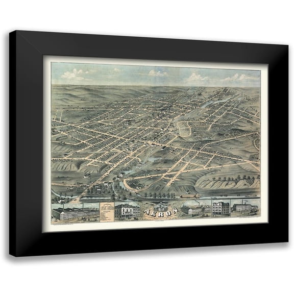 Stoner 24x20 Black Modern Framed Museum Art Print Titled - Akron Ohio - Stoner 1870
