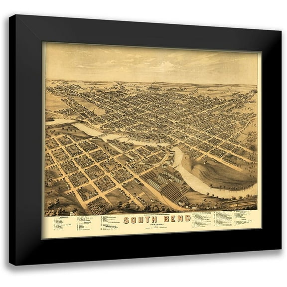 Stoner 24x20 Black Modern Framed Museum Art Print Titled - South Bend Indiana - Stoner 1874