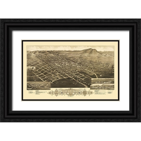 Stoner 32x21 Black Ornate Wood Framed with Double Matting Museum Art Print Titled - Helena Montana - Stoner 1883
