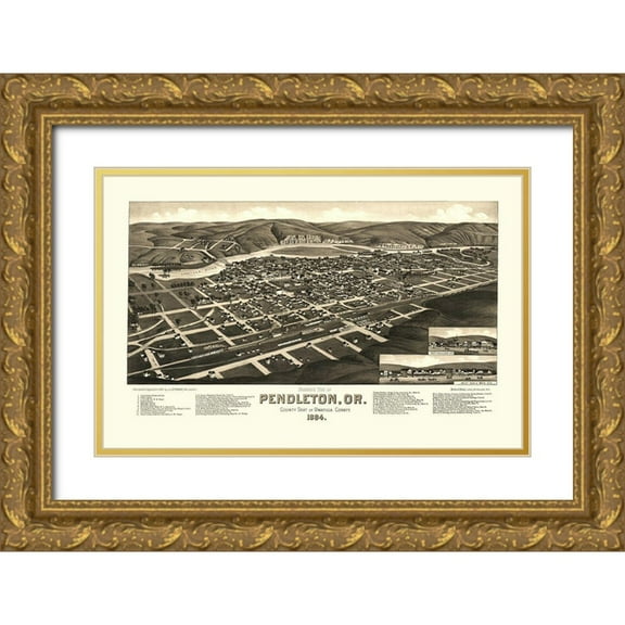 Stoner 32x22 Gold Ornate Wood Framed with Double Matting Museum Art Print Titled - Pendleton Oregon - Stoner 1884