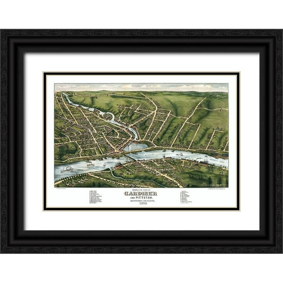 Stoner 32x23 Black Ornate Wood Framed with Double Matting Museum Art Print Titled - Gardiner Maine - Stoner 1878