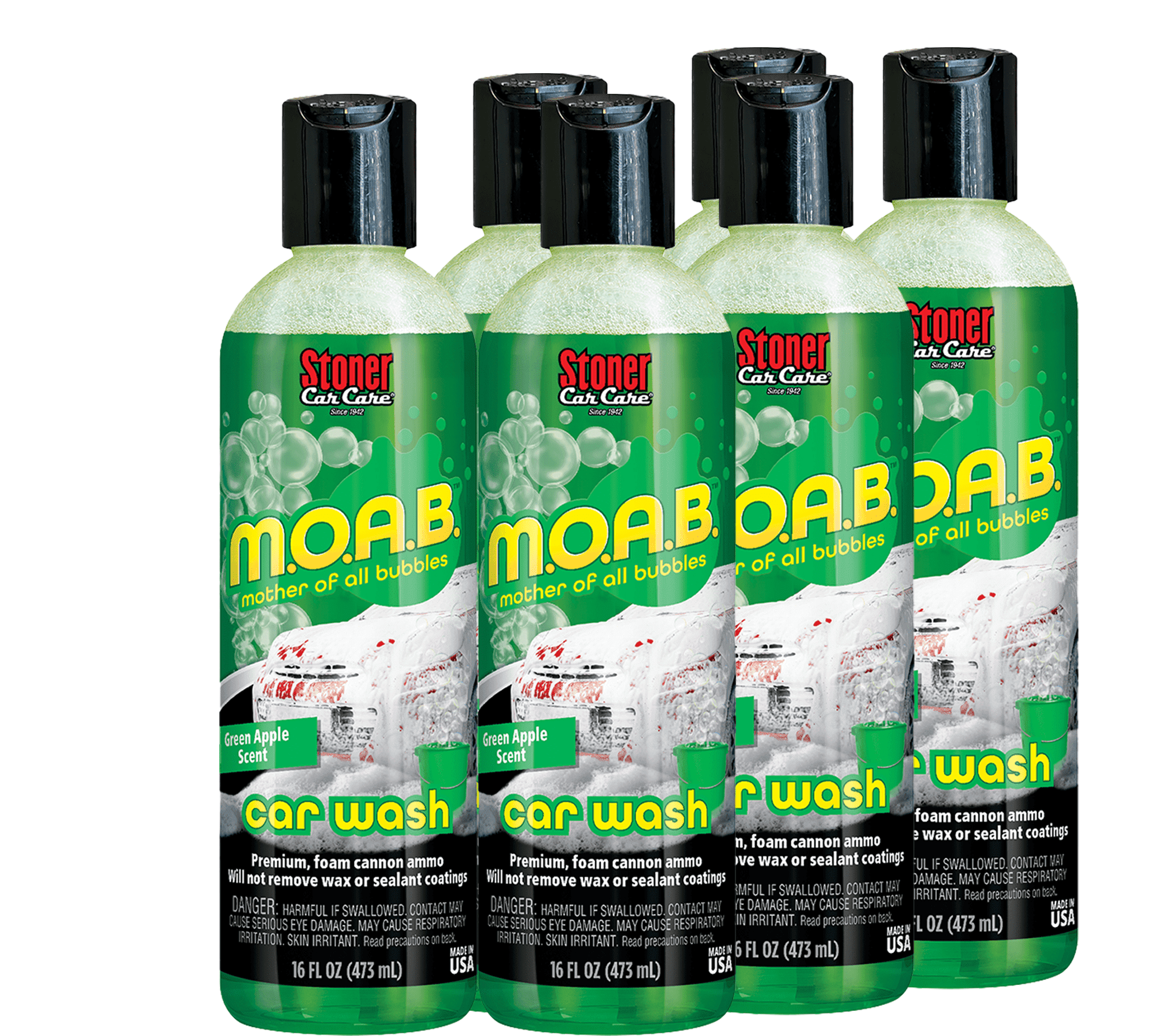 Stoner Car Care 91604-6PK Mother Of All Bubbles M.O.A.B. Scented High Foaming Car Wash For Foam Cannons, Foam Guns, or Bucket Washes, Safe on Wax and Sealant Coating, Green Apple, 16 Fl Oz, Pack of 6