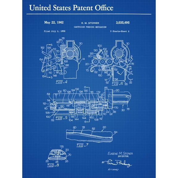 Stoner Cartridge Feeding Mechanism Machine Gun Patent Extra Large XL Wall Art Poster Print