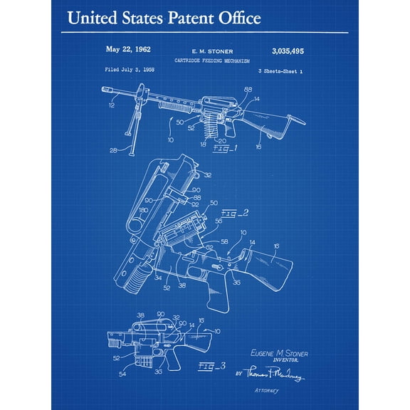 Stoner Machine Gun Cartridge Feeding Mechanism Patent Extra Large XL Wall Art Poster Print