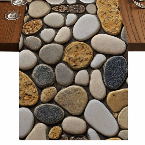 Stones 36 Inch Table Runner, Gravel Rock Cobblestone Natural Pattern Art Farmhouse Dresser Scarf Cotton & Linen Tablerunner for Dining/Kitchen Island/Holiday Party Décor Small 13" x 36"