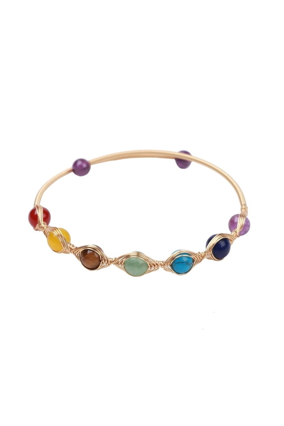 Stones Bracelets for Women ,Adjustable Wire Wrapped Natural Round Gemstone Beads Crystal Bracelet Jewelry