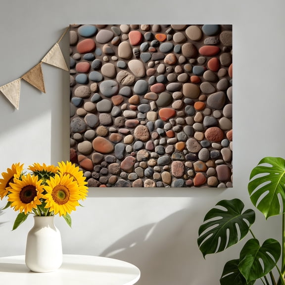 Stones Canvas Wall Art, Abstract Multi Colored Cobblestones Stones Photo Framed Canvas Wall Decor Picture Print Artwork Decorations for Living Room Office Ready to Hang 16" x 16"