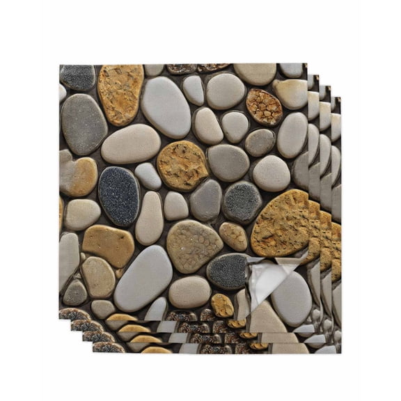 Stones Cloth Napkins Set of 4 Reusable Dinner Napkins, Gravel Rock Cobblestone Natural Pattern Art Cocktail Napkin Washable Table Napkins for Wedding/Holiday Party/Baby Shower 20"x20"