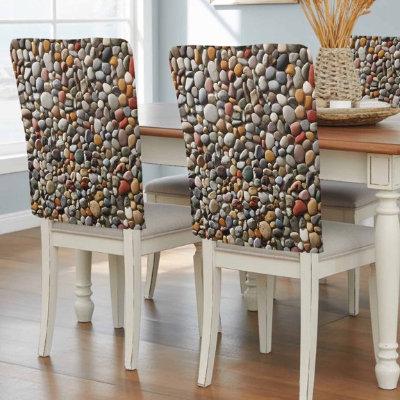Stones Dining Chair Back Cover Only, Abstract Colored River Cobblestones Stones Photo Set of 8 Chair Back Covers, Removable Washable for Dining Room, Banquet & Holiday Decoration