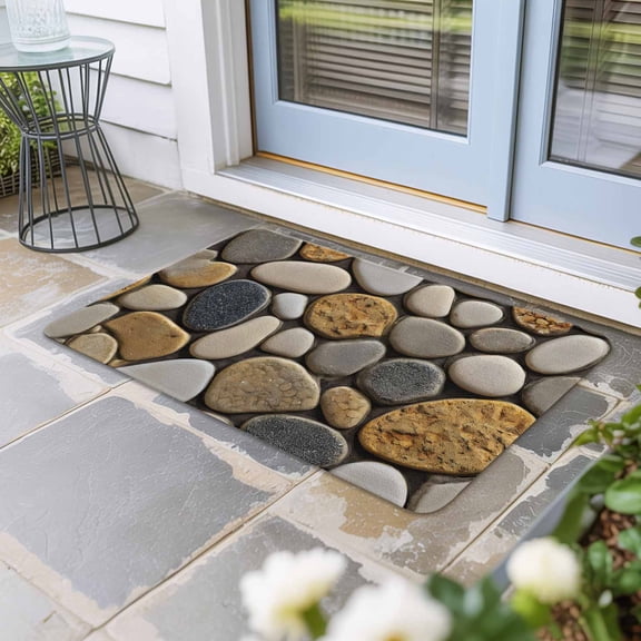 Stones Door Mat Indoor Outdoor, Gravel Rock Cobblestone Natural Pattern Art Non Slip Welcome Mat with Rubber Backing, Absorbent Fabric Front Door Mats Entryway Rug for Home Patio Entrance 24"x36"