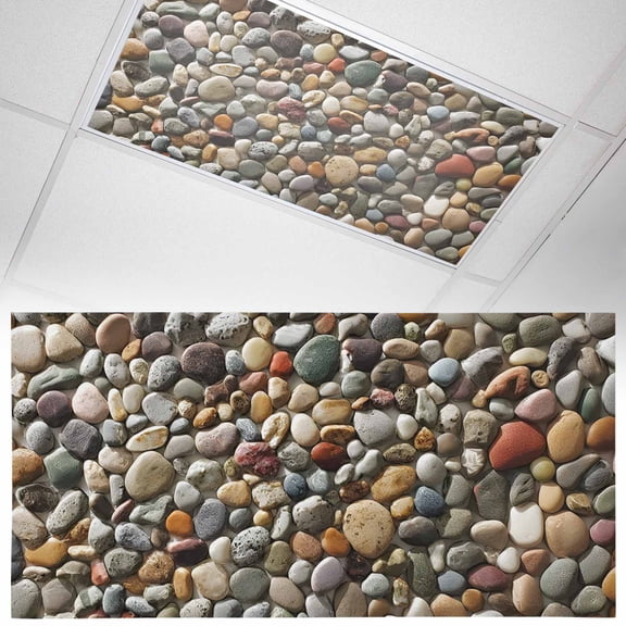 Stones Fluorescent Light Covers Abstract Colored River Cobblestones Stones Photo Magnetic Light Filters Ceiling Lighting Panel Shade for Classroom Office Home 2 x 4 ft, 1 Pack