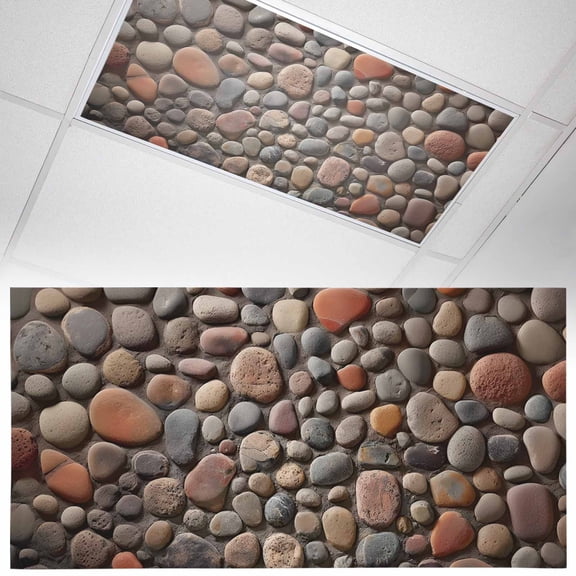 Stones Fluorescent Light Covers Abstract Multi Colored Cobblestones Stones Photo Magnetic Light Filters Ceiling Lighting Panel Shade for Classroom Office Home 2 x 4 ft, 1 Pack