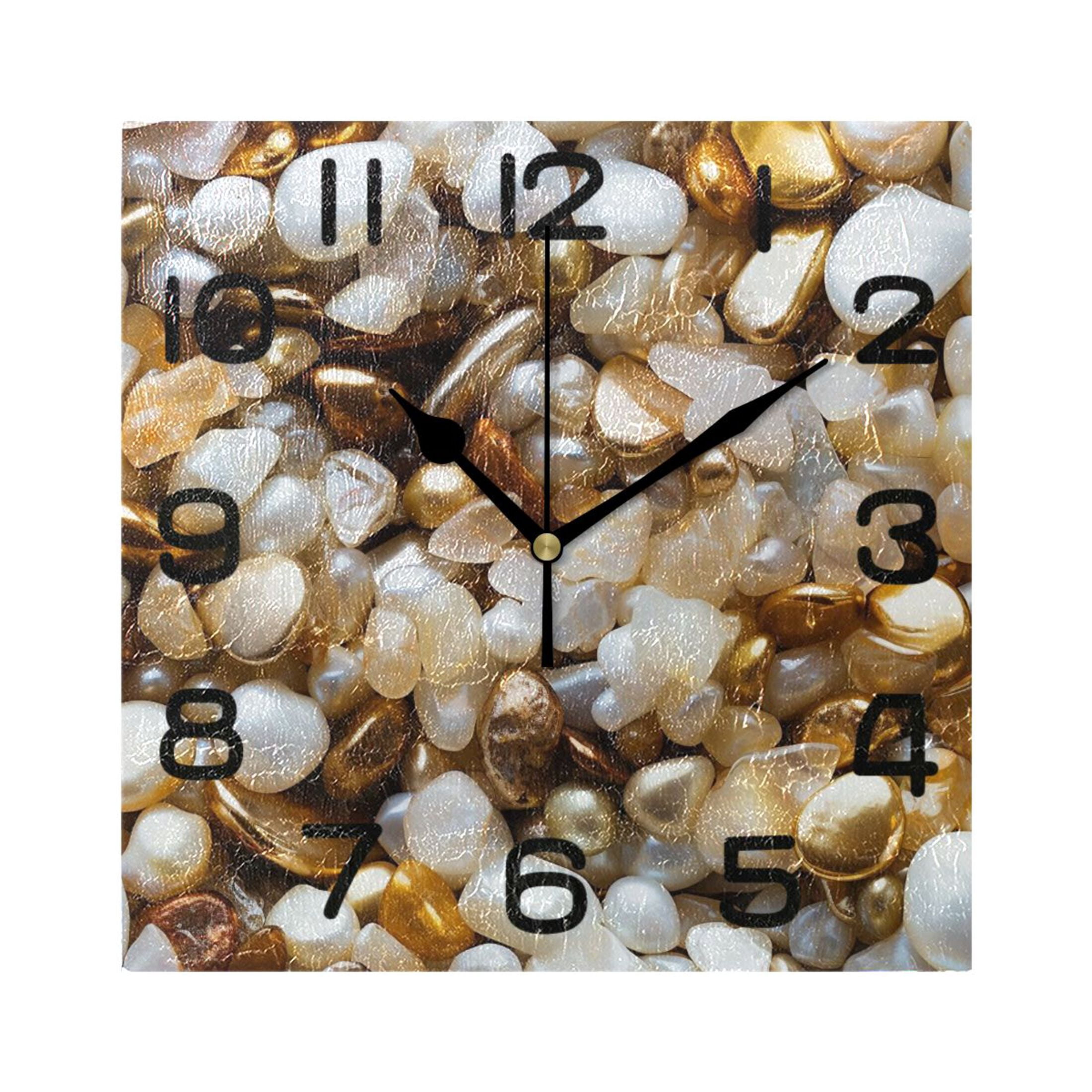 Stones Golden Wall Clock Square Silent Non-Ticking Battery Operated ...