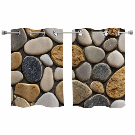 Stones Kitchen Curtains Window Panels, Gravel Rock Cobblestone Natural Pattern Art Insulated Window Treatment Curtain, Grommet Curtains for Bedroom/Living Room/Bathroom, 2 Piece 27.5"Wx39"L