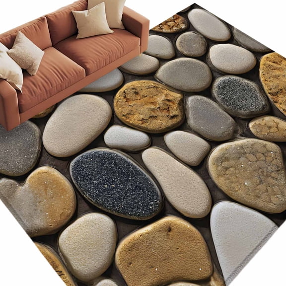 Stones Large Area Rugs for Bedroom Living Room, Soft Non Slip Carpet Bedside Rug, Gravel Rock Cobblestone Natural Pattern Art Rectangular Floor Cover Kitchen Accent Rug 6'x9' for Dining Room/Office
